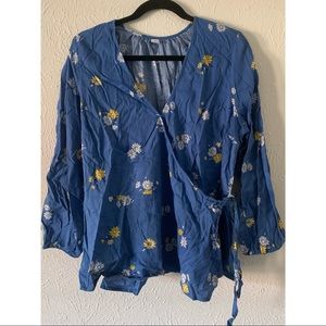 Faux-Wrap Floral Top